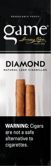 A two stick pouch of Diamond flavor Game cigarillos.