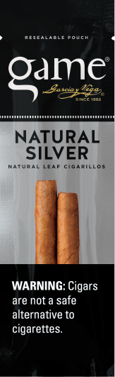 A two stick pouch of Natural Silver flavor Game cigarillos.