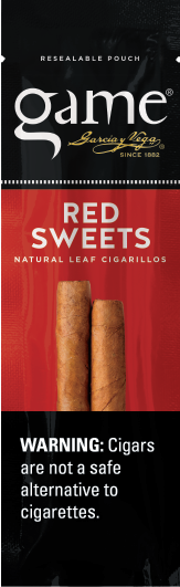 A two stick pouch of Red Sweets flavor Game cigarillos.