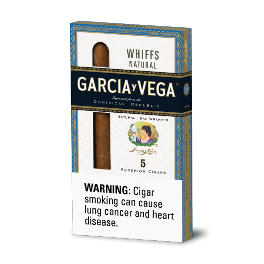 A box of five small Whiff Natural Garcia y Vegas cigars.
